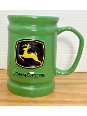John Deere Green Stoneware Coffee Mug Farm Tractor Logo Heavy Ceramic Cup